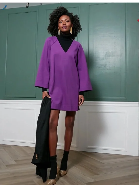 Tuckernuck Pomander Place Audrey Purple V Neck Mini Dress sz Small - Picture 5 of 11